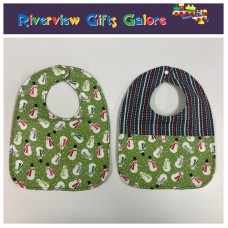 Reversible Bib - Snowman on Green / Grey